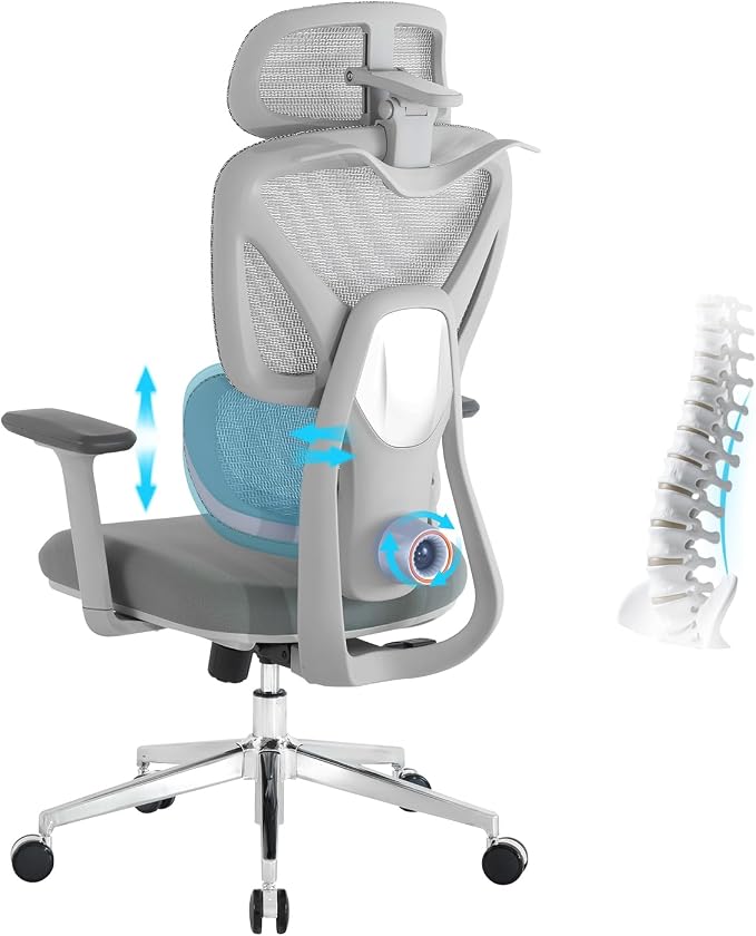 Ergonomic Mesh Office Chair, Desk Chairs with Adjustable Lumbar Support, 4D Flip-up Arms & 3D Headrest, Comfy High Back Breathable Mesh Computer Chair for Home Office, 400lbs (Grey)