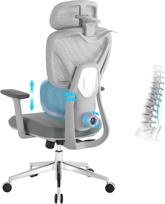 Ergonomic Mesh Office Chair, Desk Chairs with Adjustable Lumbar Support, 4D Flip-up Arms & 3D Headrest, Comfy High Back Breathable Mesh Computer Chair for Home Office, 400lbs (Grey)