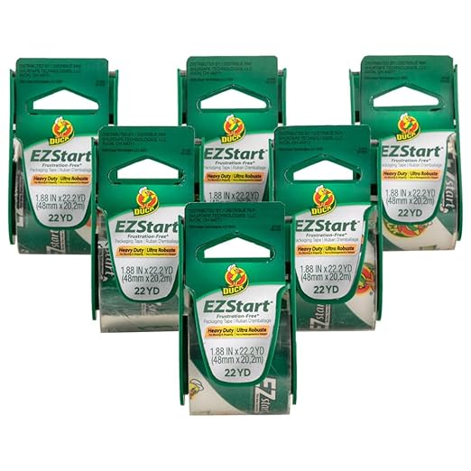 Duck EZ Start Clear Packing Tape with Dispensers – 6 Pack of Quiet Easy Start Packaging Tape for Boxes, Shipping, Moving & Storage - 1.88 Inch x 22.2 Yards - 1.5" Core - Clear (824922)