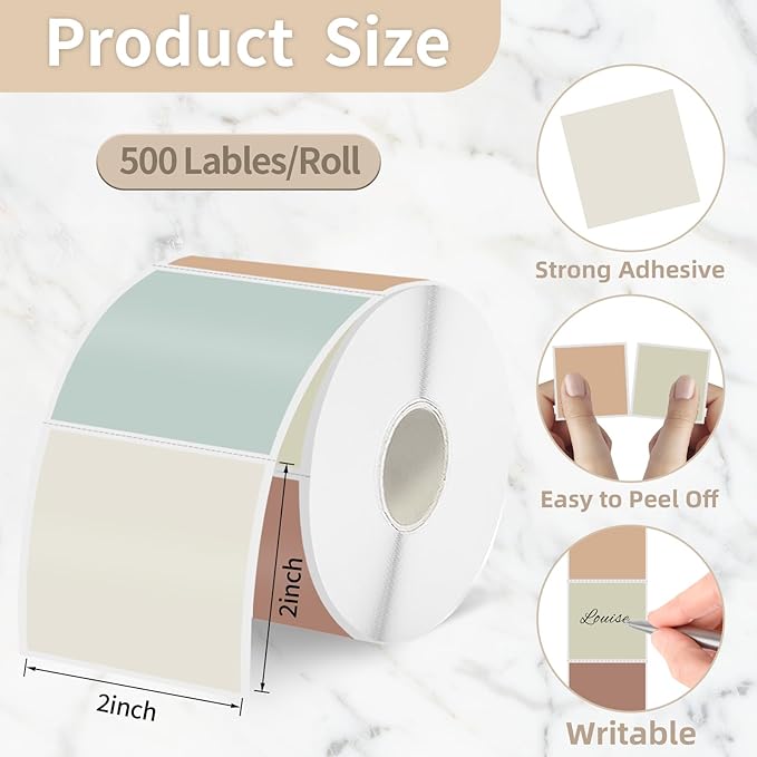 Starboling 2"x2"Square Thermal Labels,Self-Adhesive Thermal Sticker Printer Labels for Small Business,Address,Color Coding（Beige）