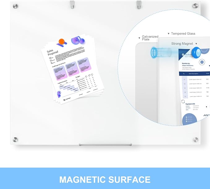 Wingwise Magnetic Glass Dry Erase Board, 48 x 36 in Brilliance White Board | Ultra-white 4mm tempered glass, scratch-resistant. Wall-mounted with hardware. Great for corporate offices, classrooms, home