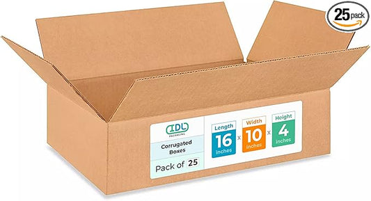 Medium Moving & Shipping Boxes 16"L x 10"W x 4"H (25-Pack) - Extra Strength 200 lb vs Regular - USA-Made Corrugated Heavy Duty Shipping Boxes - Easy-to-Recycle Packaging Box by IDL Packaging