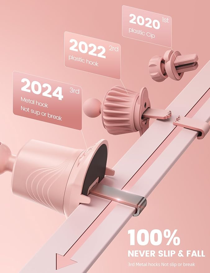 Lamicall 2026 Wider Clamp & Metal Hook Car Phone Holder Vent Accessories | Thick Cases Friendly Phone Holders for Your Car Mount Hands Free for Women Men Gift for iPhone 17 16 15 14 13 12 Pro Max Pink