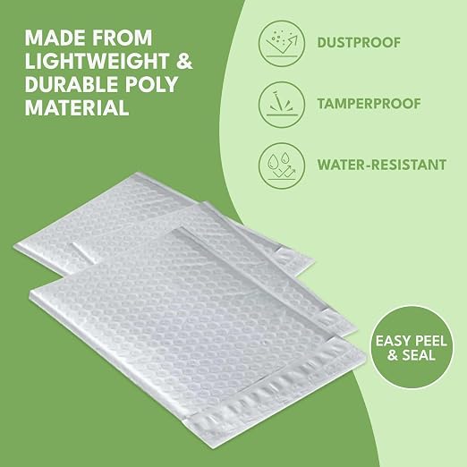SALES4LESS - Poly Bubble Mailers, Waterproof & Cushioned Padded Envelopes for Shipping, 14.25 x 20 in (50 Pack, White)
