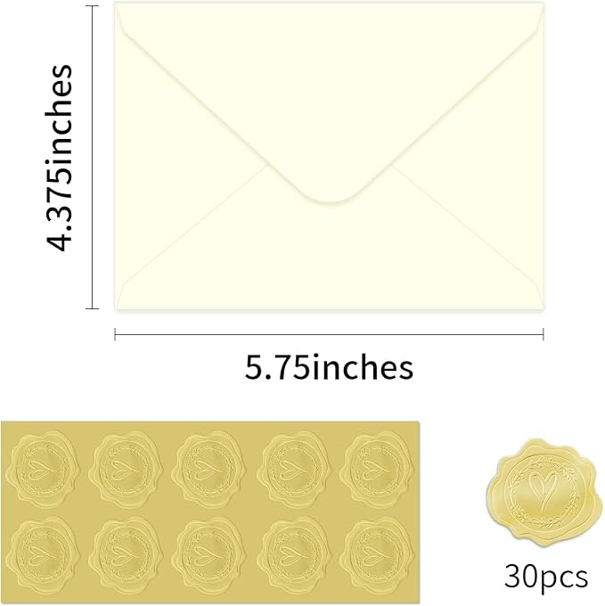 A2 Cream Envelopes Thick 4.375"x5.75" Invitation Envelopes 30pk | 150GSM Protecting Privacy,V-Flap,for 4x5 Photos,Cards,Wedding Graduation Birthday,Announcements,Baby Shower,with Stickers