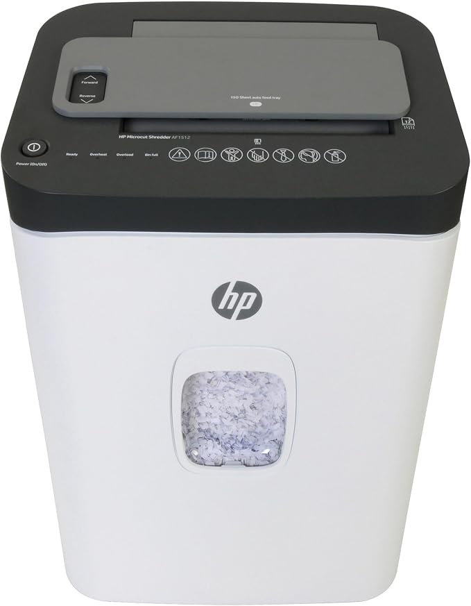 HP - Micro Cut Paper Shredder, 12-Sheet Manual, 150-Sheet Auto Feed | Micro Cut High Security Shredding, Auto Feed And Manual Capacity, Continuous Performance, Large Capacity, Rolling Casters
