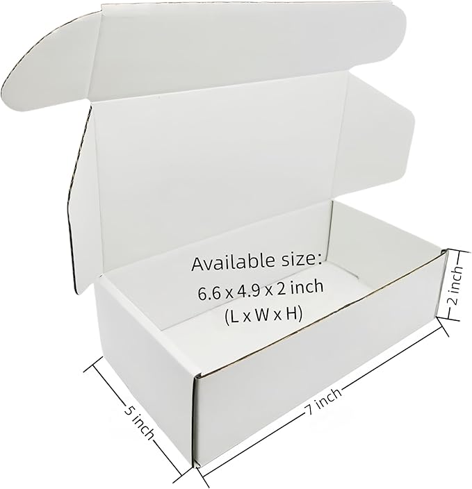 Small White Box 7 x 5 x 2 Inch Recyclable Corrugated Gift Mailers Storage Business Packaging Shipping Boxes 50 Pack