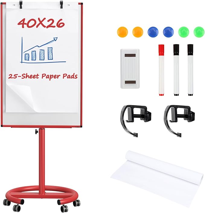 Mobile Whiteboard, 40x26 Inches White Board Dry Erase Board on Wheels | Height Adjustable, Magnetic Surface, Dry Erase, With Stand, Ideal for Classroom, Office, School, Home, Homeschooling, Teacher