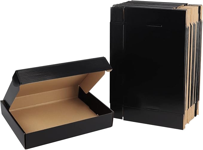 EXYGLO Shipping Cardboard Boxes for Small Business, Packing and Mailing, 11x8x2 - Pack of 25, Black