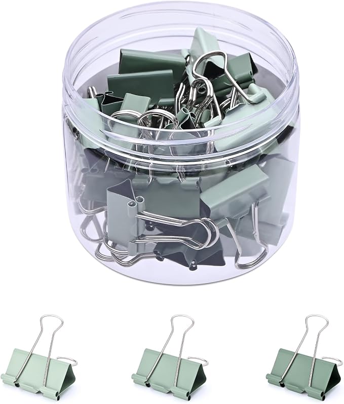 Temiary Binder Clips, Small Metal Binder Paper Clip Green 0.75 Inch, 40 Pcs | Colored Binding Paperwork Clamp Bulk for Office, Home, School