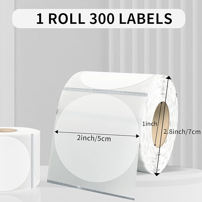 Thermal Labels,2 Inch Transparent Color Round Thermal Printer Stickers,Self-Adhesive Round Direct Thermal Labels,Thermal Stickers for DIY Logo Design,Name Tag (300/Roll