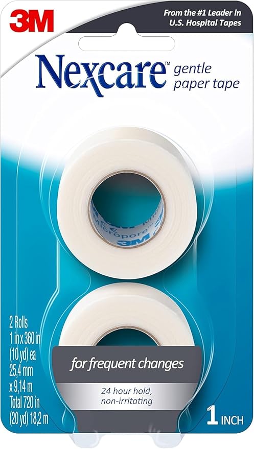 Nexcare Gentle Paper Tape, Medical Paper Tape, Secures Dressings and Lifts Away Gently, 1 in x 10 Yards, 3-Pack (6 Rolls)