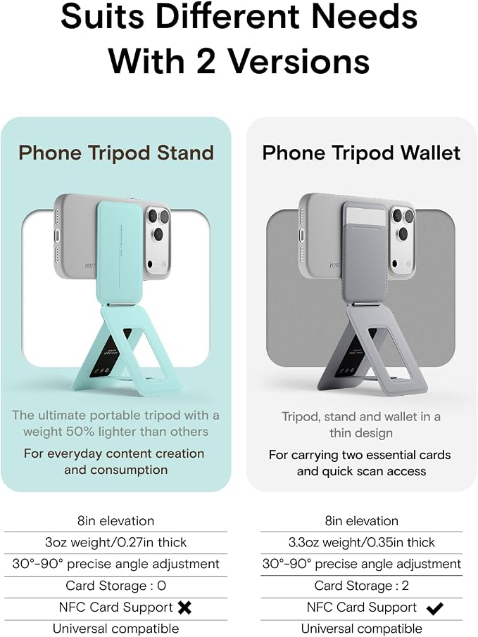 MOFT Phone Tripod Stand, Portable Selfie Stick for iPhone, Mulit-Angle | Pocket Size | Strong Magnets l MOVAS Leather | Magsafe Compatible | Easy to Charge | Stylish |For Content Creators