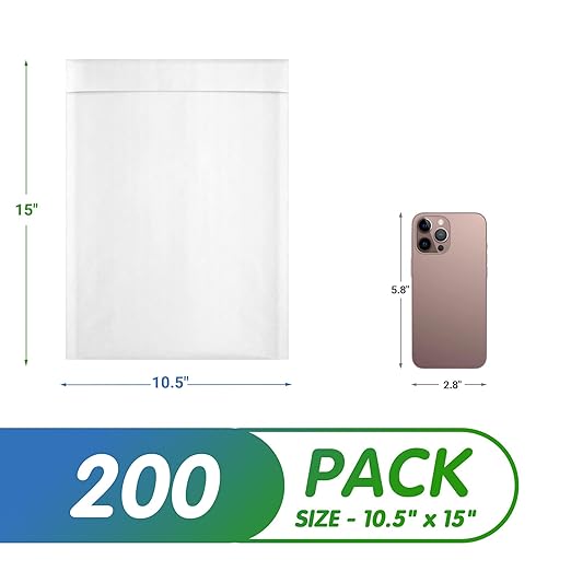 Kraft Bubble Mailers 10.5 x 15 Inch White, Padded Envelopes Self Seal, Pack of 200, Bubble Lined Kraft Paper Mailing Envelopes for Shipping