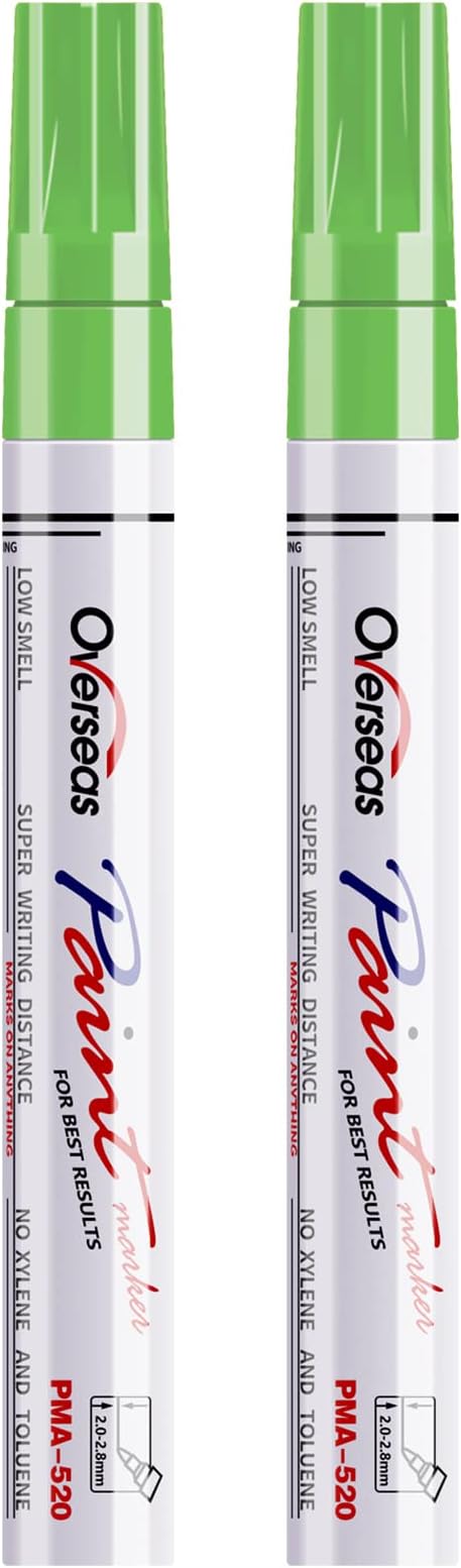 Overseas Light Green Paint Pens Permanent Markers, 2 Oil Based Makrers | Medium Tip, Waterproof, Quick Dry, Fade Resistant, Bright Colors Marker Pen for Metal, Wood, Plastic, Rock, Rubber, Canvas