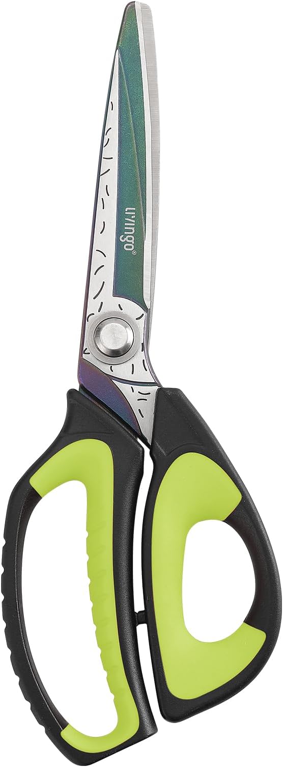 LIVINGO 10" Heavy Duty Multipurpose Shears for Shop & Garden (Green/Black) | Forged Stainless Steel With Titanium Coating Cuts Fabric, Cardboard, Pruning Branches, Household Materials, Rust-resistant