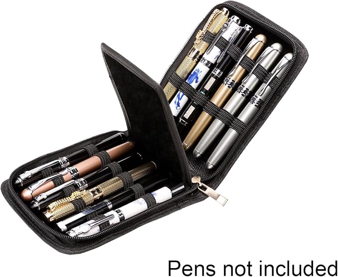 Topoomart Fountain Roller Ball Pen Case Holder PU Leather Bag for 12 Pens Black