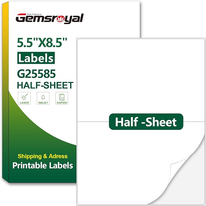 5.5"×8.5" Half Sheet Shipping Labels Printable,5.5×8.5 inch White Matte Address Label Stickers for Laser/Inkjet Printer,Half Page Large Mailing Sticker Paper, 80 Blank Labels in Total
