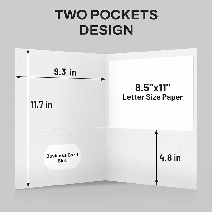 SUNEE Folders with Pockets (25 Pack, White), 2 Pocket Folders Fit Letter Size Paper, Paper File Folder for School Office Home Bussiness