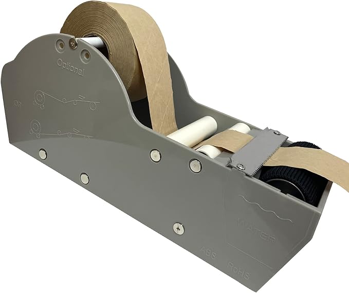 WELSTIK Water Activated Gummed Kraft Paper Tape Packaging Dispenser 3 Inch for Shipping, Carton and Box Sealing, Gray