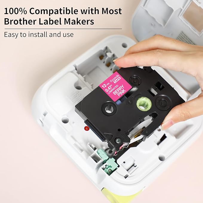 Compatible with Brother Label Maker Tape Pink TZE-MQP35 P-Touch Label Tape | 12mm 0.47" Berry Pink TZe TZ Pastel TZEMQP35 Work with PT-D410 PT-D220 PT-D210 PT-D200 Ptouch Refills, 1/2 Inch, 4-Pack