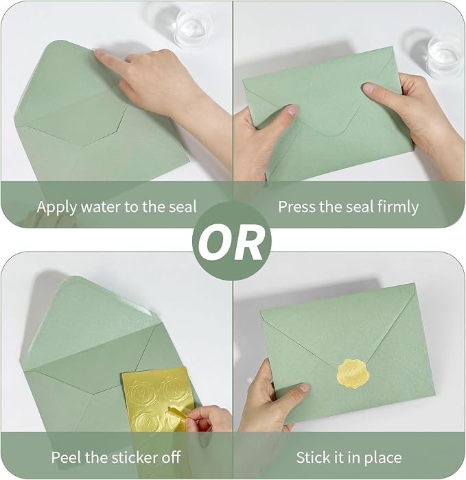 200 PCS Sage Green Colorful A7 Envelopes with Stickers, 5x7 Envelopes for Greeting Cards, Great for Invitations, Wedding Invitation, Birthday, Baby Shower, Graduation