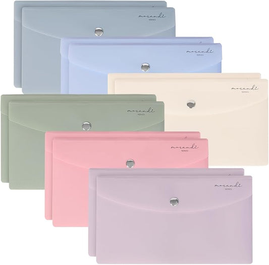 H4D 9x5 Plastic Budget Envelopes for Cash System, Pastel Colors, 12 Pack | Bill Bags, Small Size, Receipt Holder, Soft Colors, Metal Snap Button Closure