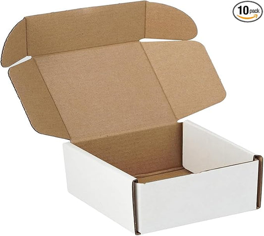 10 Pack 6"x6"x2" inch Small Shipping Boxes White Corrugated Cardboard Box for Small Business, Mailer, Shipping, and Packing