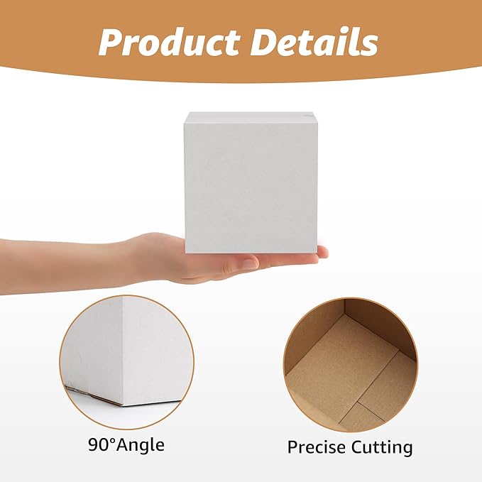 EXYGLO 40 Pack 4x4x4 Shipping Boxes for Small Business, White Corrugated Cardboard Small Box for Packaging, Moving, Mailing, and Storing