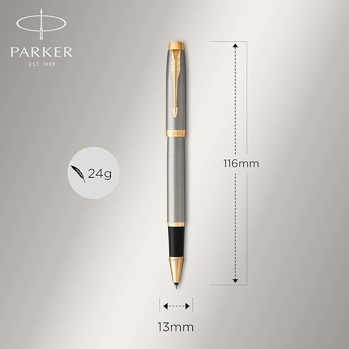 PARKER IM Rollerball Pen, Brushed Metal with Fine Point Black Ink Refill, Gift Box (1931663)