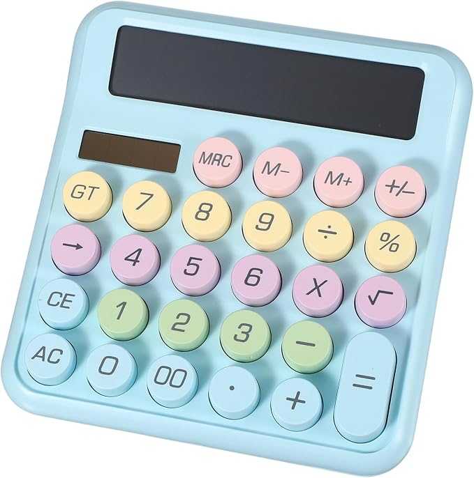 PATIKIL Cute Calculator, Desk Calculator Basic Big Button 12 Digit Large Display Mechanical AAA Battery Solar Power for Office Supplies Girl Female Woman Gift, Light Blue