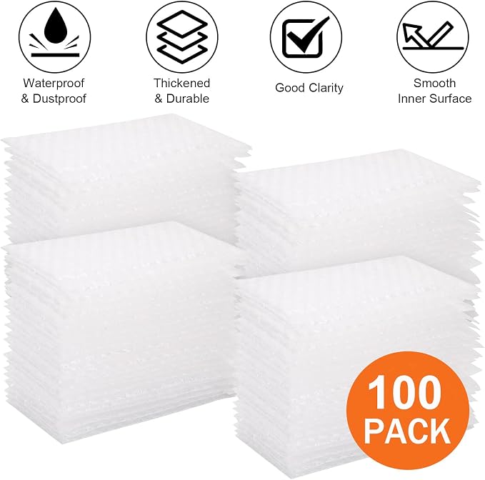100Pack Self-Seal Bubble Out Bag Pouches 4 x 6 Inch Small Bubble Pouches Bags, Double Walled Bubble Cushioning Bags, Self-Sealing Protective Wrap Cushioning Pouches for Shipping, Packing, Moving