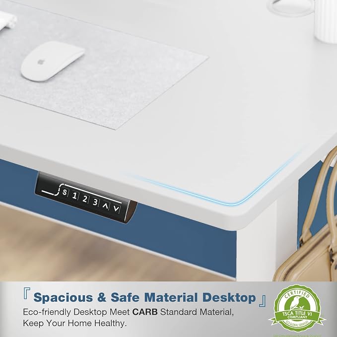 DUMOS 41 Inch Electric Standing Desk, Memory Adjustable Home Office Desk | Sit Stand Up Desk for Work Home Office,Adjustable Desk, Rising Computer Table with Splice Board,Cable Management,Hook,White