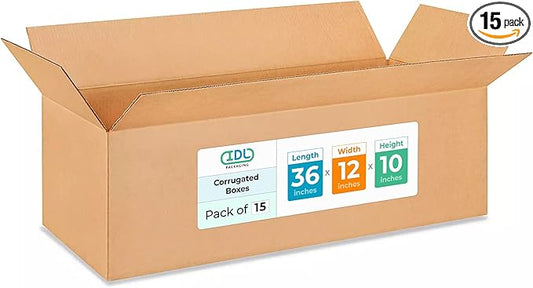 Large Shipping & Moving Boxes 36"L x 12"W x 10"H (15-Pack) - Extra Strength 200 lb vs Regular - USA-Made Corrugated Boxes for Packaging Moving Stuff - Durable Corrugated Moving Box by IDL Packaging