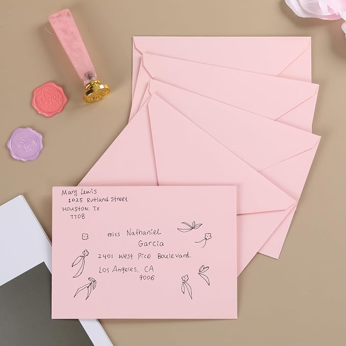 200 Pack 4x6 Envelopes Pink - Contour Flap A4 Envelope,120gsm Thick Paper Invitation Envelopes for Back to School,Weddings Invitation,RSVP Cards,Photos,Postcards,Greeting Cards,Mailing