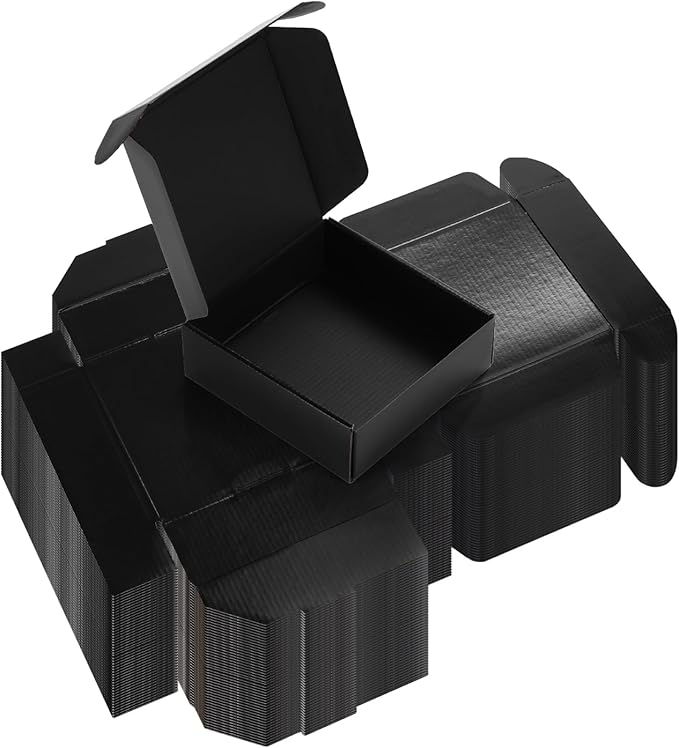 Rempry 50 Pack 6x6x2 Inches Black Small Shipping Boxes, Cardboard Corrugated Mailer for Packaging Small Business, Gift Boxes for Mailing Present