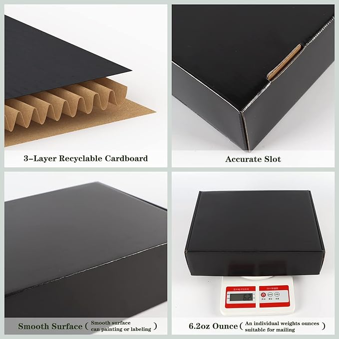 EXYGLO Shipping Cardboard Boxes for Small Business, Packing and Mailing, 12x9x3 - Pack of 20, Black