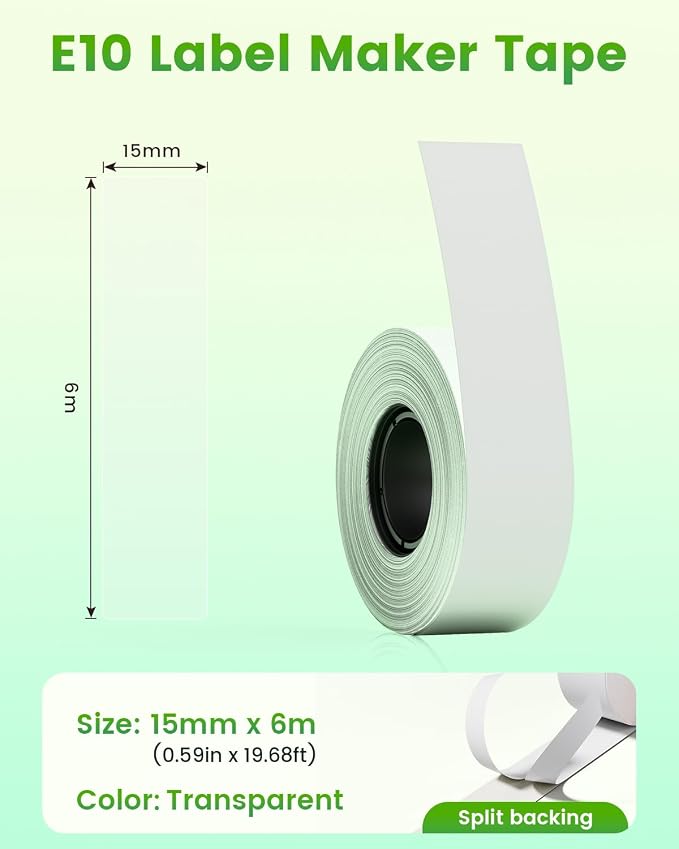 4 Rolls Label Maker Tape Compatible with SUPVAN E10 E11 Label Maker | Transparent,15mm × 6m,Continuous Laminated Thermal Label Tape Refill,Cannot be used on Katasymbol app, please use SUPRINT app