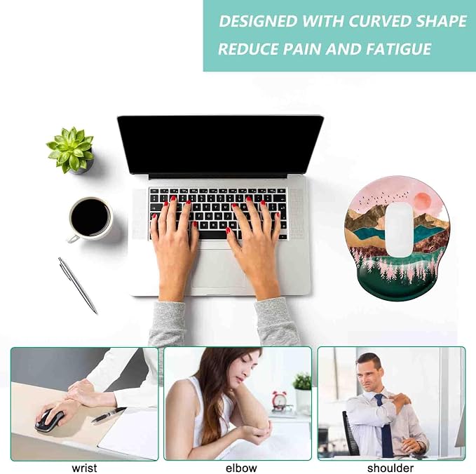 Mouse Pad with Wrist Support, Ergonomic Mouse Pad with Memory Foam Wrist Rest Cushion, Non-Slip Rubber Base Gaming Mice Pad for Home Office Computer Laptop, Sunrise