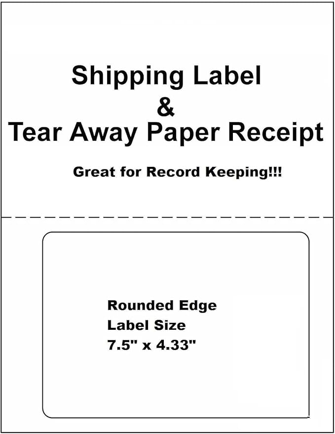 ProLine Compatible Labels for Click Ship PayPal/Ebay USPS Labels with Paper Receipts for Laser/Ink Jet Shipping! Built in Tear Off Receipts! (100 Sheets)