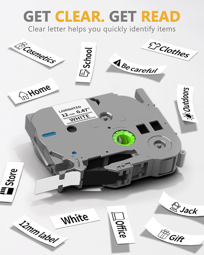 10-Pack Replacement for Brother TZe TZ Label Tape 12mm 0.47 Laminated White | P Touch Label Maker Tape TZe-231 TZe231 Compatible with Brother Ptouch PT-D210 PT-D220 PT-H110 PT-D410 PT-D610BT