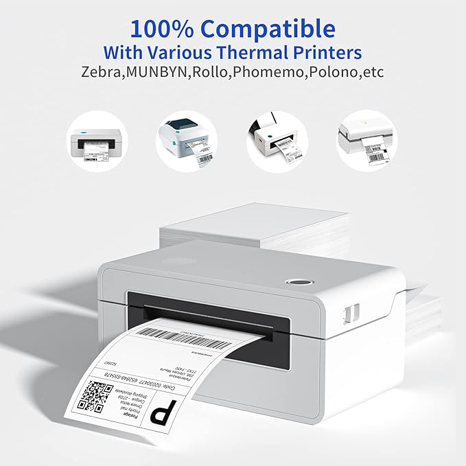 4" x 6" Fanfold Direct Thermal Labels, 500 Per Stack, White Perforated Shipping Labels Compatible with Zebra, Elton Printers(1 Stack)
