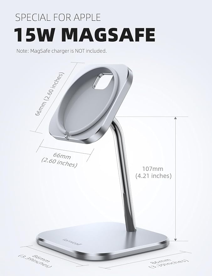 Lamicall Phone Stand for Apple 15W MagSafe Charger - [Charger Not Included] 360 Rotation Adjustable Aluminum Charging Holder Dock for Desk, Compatible with iPhone 17 16 15 14 Air, Pro, Pro Max, Plus