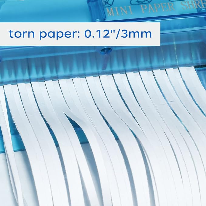 JIKIOU Mini Hand Shredder Portable Paper Shredder for Office Home Blue | Affordable, Non-slip, Information High Security, Desktop Size, 1L Clear Plastic Window, No Power and Easy to Use for Gift