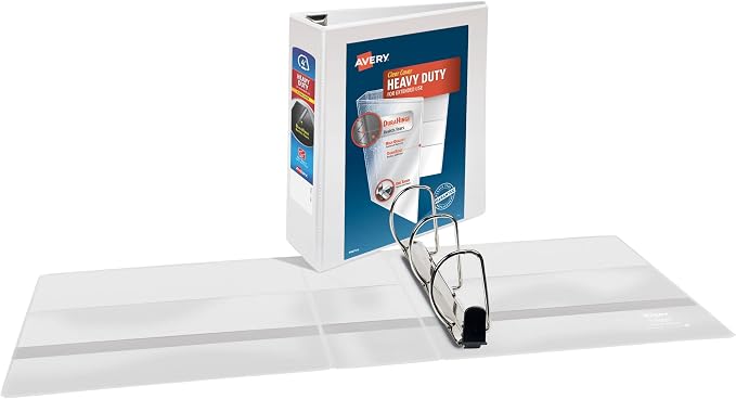 Avery® Heavy-Duty View 3 Ring Binder, 4" Slant Rings, 1 White Binder | For Heavy School, Home and Office Use, DuraHinge Tear-Resistant Spine, DuraEdge Split-Resistant Edges, Clear View Covers
