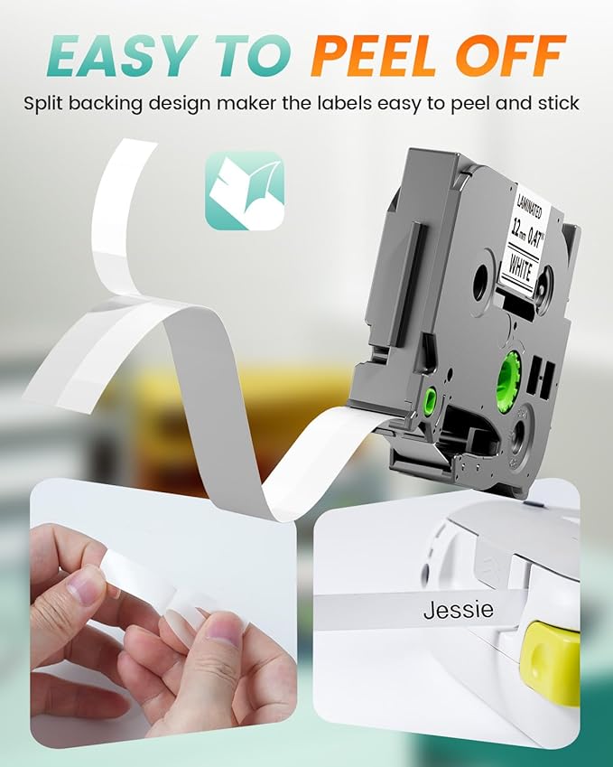 TZe-231 TZe231 Replacement for Brother Label Maker Tape P Touch TZe TZ Label Tape 12mm 0.47 Inch Laminated White, Compatible with Brother PT-D210 PT-D220 PT-H110 PT-D410 PT-D610BT, 12mm x 8m, 6-Pack