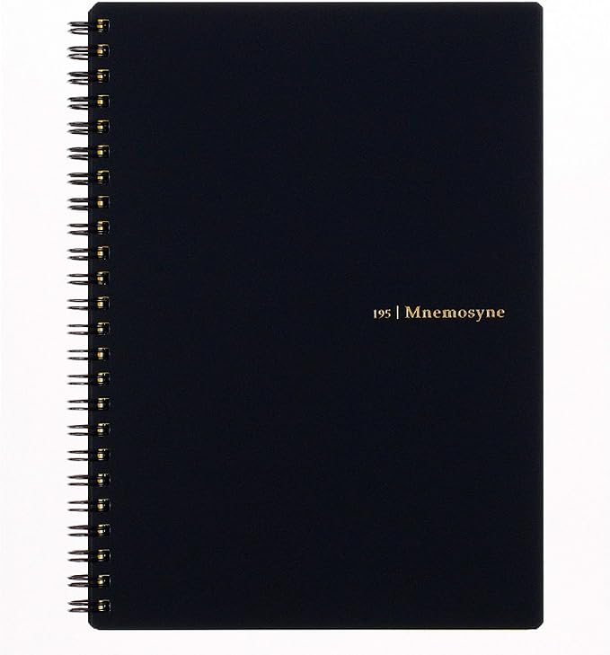 Maruman Mnemosyne Spiral Notebook, 160 Pages, A5, 5.83"x8.27", 5mm Dot Grid | Professional Black Cover, Dotted Paper, Twin-Wire Bound To Lay Flat, Perforated Pages, For School & Office, Made in Japan
