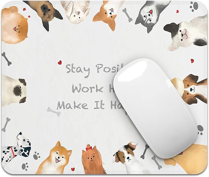 Mouse Pad with Stitched Edges - Cute Dog Mousepad for Women, 9.25 x 7.75 inch Washable Square Desk Pad, Non-Slip Rubber Base, Office Home Laptop Accessories - Puppy Inspiration