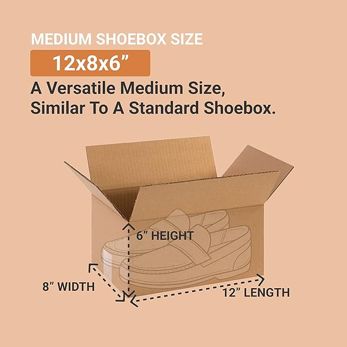 BOX USA Shipping Boxes Medium 12"L x 8"W x 6"H 25-Pack - Corrugated Cardboard Box for Moving, Mailing, Packing, Packaging and Storage