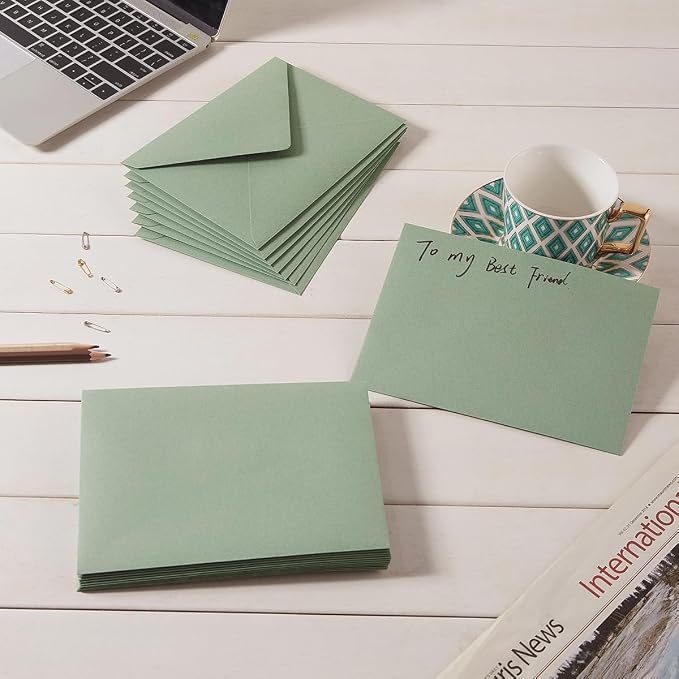 200 Pieces Sage-Green A7 Envelopes Greeting Card Envelopes 5.24 x 7.24 Inches for 5 x 7 Wedding Invitation Cards, Greeting Cards, Birthday Baby Shower Invitations